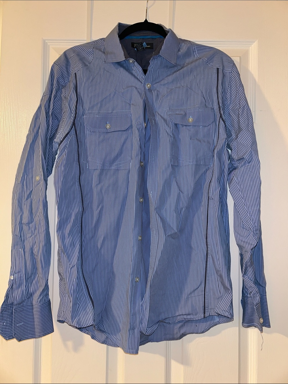 INC International Concepts Blue Striped Button-Down Shirt Medium 100% Cotton